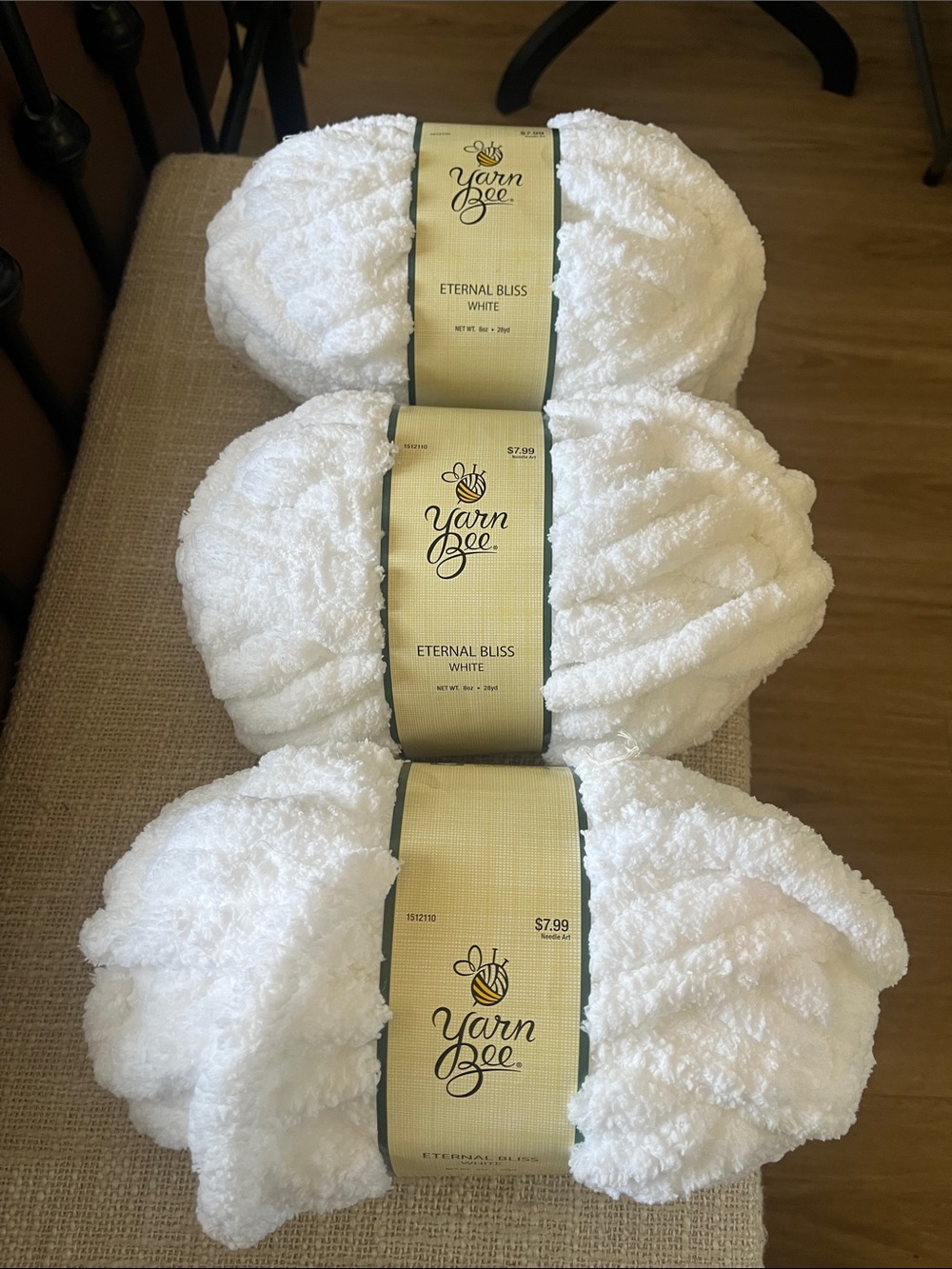 Lot of 3 Yarn Bee Eternal Bliss Jumbo Yarn - White (28 Yds Each)